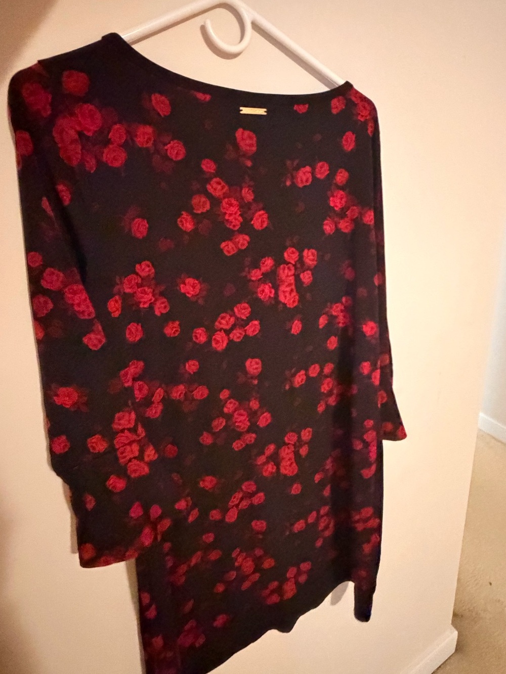 MICHAEL Michael Kors Black Top with Red Rose Print